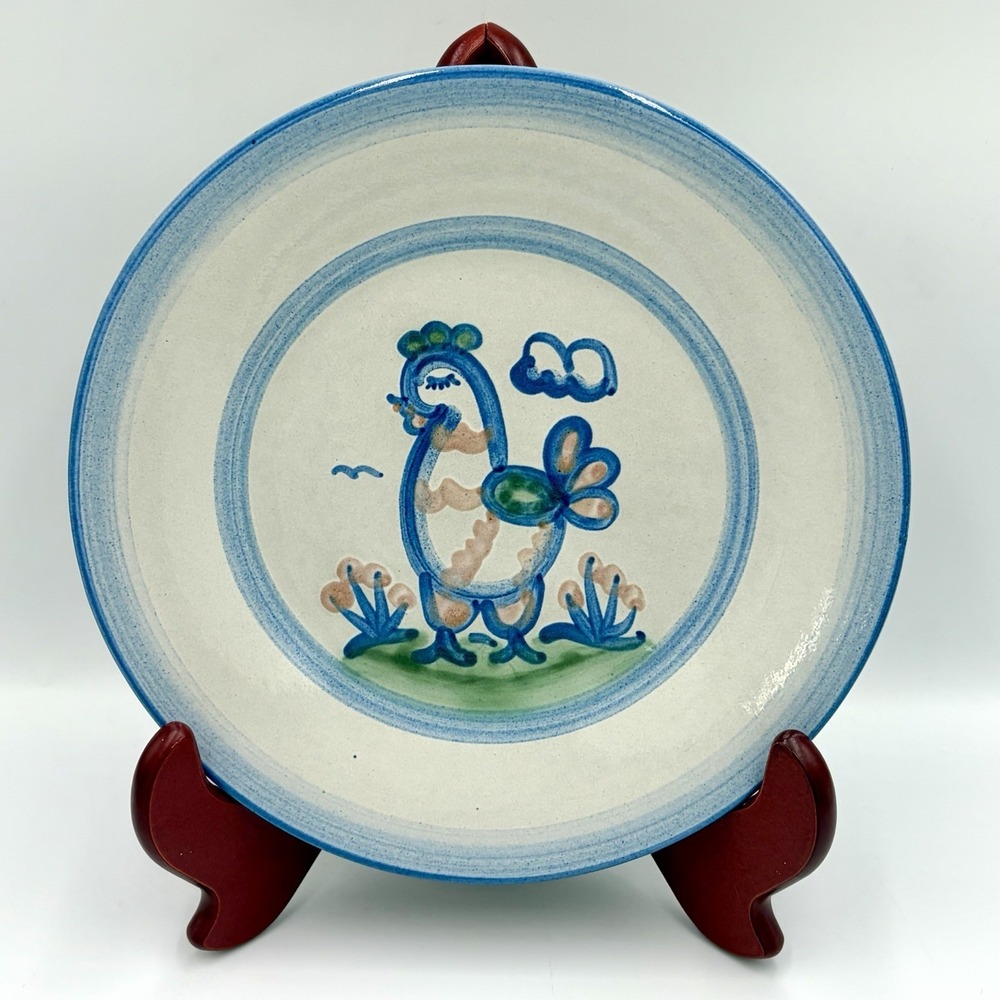VTG MA Hadley Stoneware Plate Blue Chicken Hand Painted 9" Salad Plate Signed